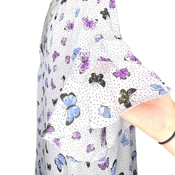 Como Black (M) Ruffle Hem Tie Side Open Upper Back Butterfly Top Blouse - Picture 8 of 12